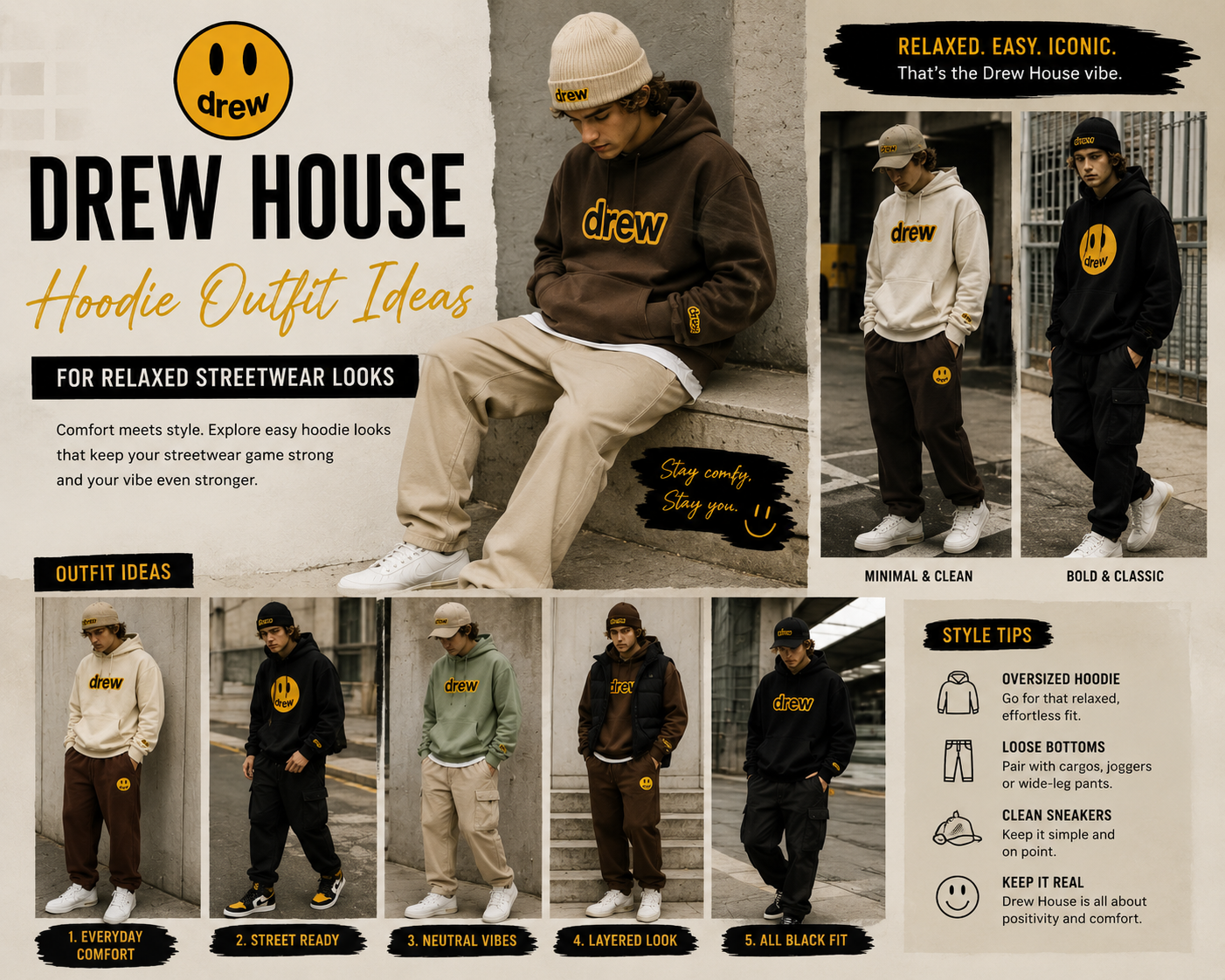 Drew House Hoodie Outfit Ideas for Relaxed Streetwear Looks